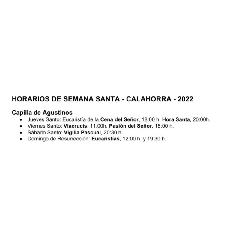 Horarios de las eucaristías de Semana Santa