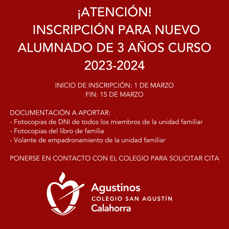 Inscripción para nuevo alumnado de 3 años curso 2023-2024